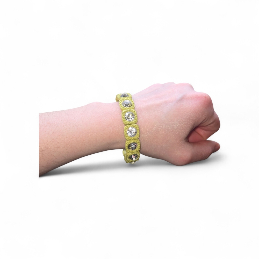 Yellow Beaded Rhinestone Stretch Bracelet